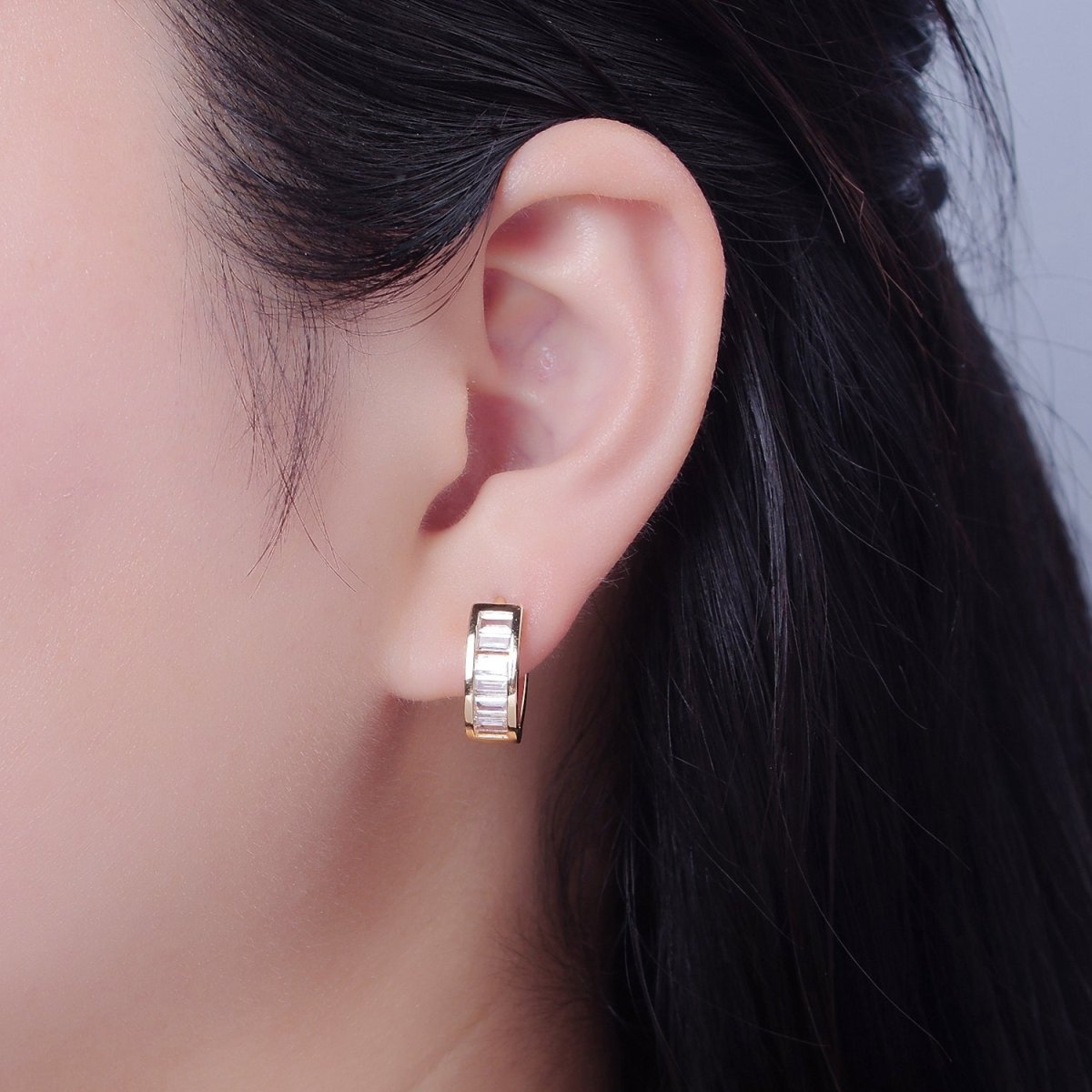 Chunky Pave Gold Earring Bold Huggie Earring T-436 - DLUXCA