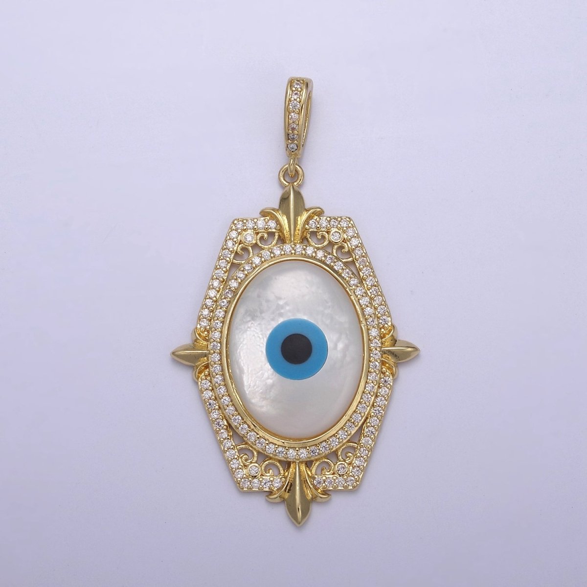 Chunky Pearl Evil Eye Pendant with Micro Pave Bezel for Statement Jewelry N-564 - DLUXCA
