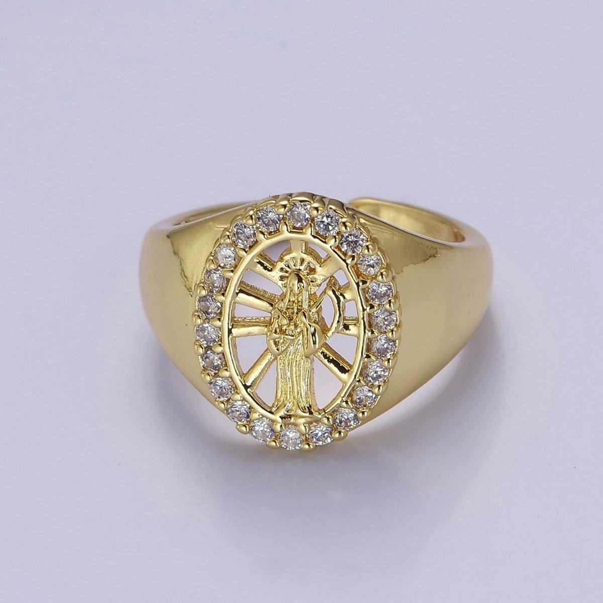 Chunky Signet Gold Rings Santa Muerte Angel of Death Ring Grim Reaper O-2165