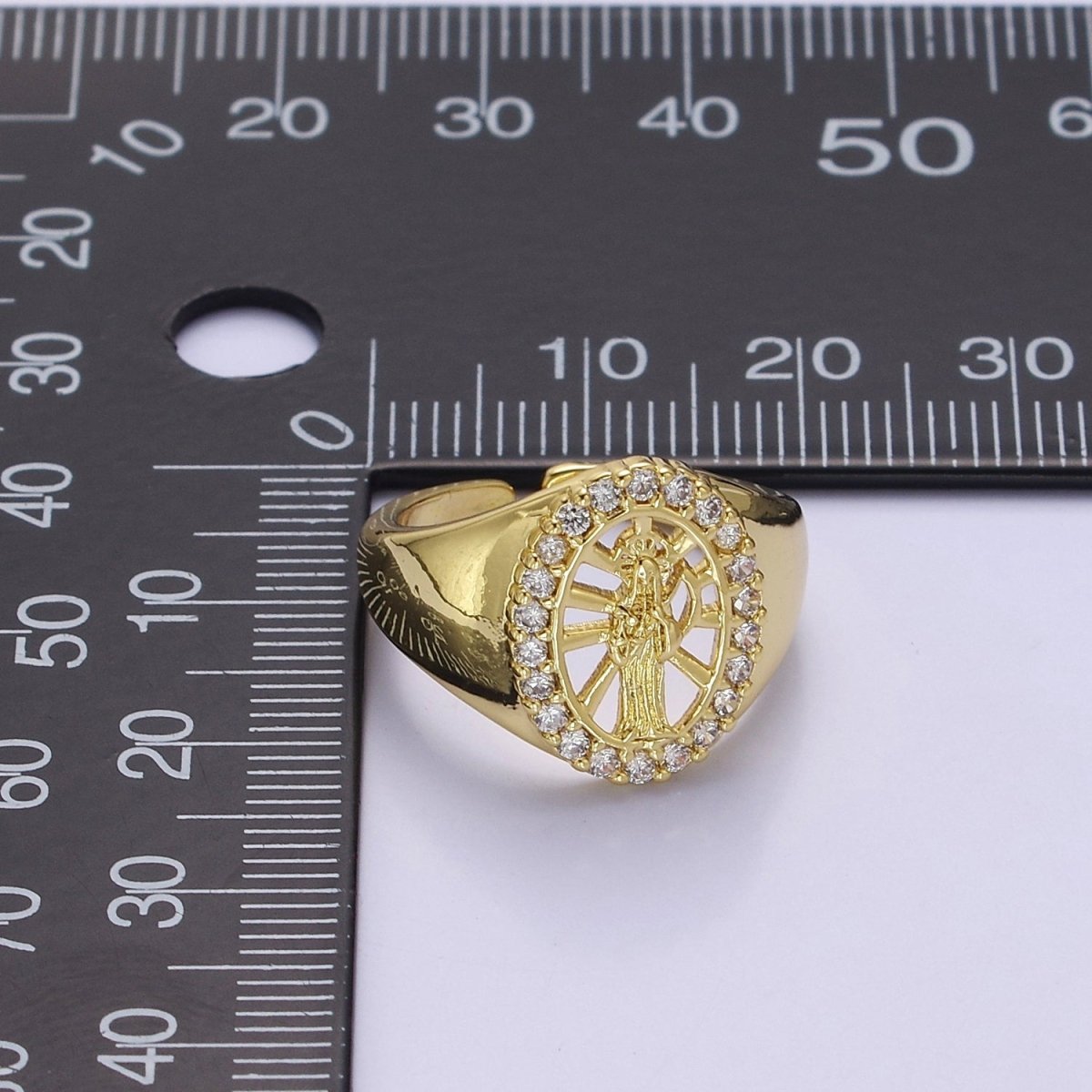 Chunky Signet Gold Rings Santa Muerte Angel of Death Ring Grim Reaper O-2165