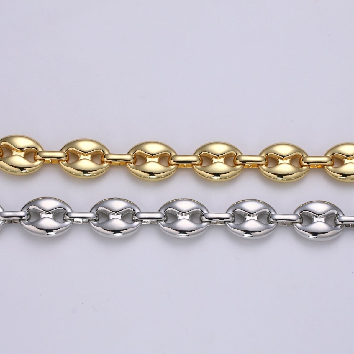 OS Chunky Silver Necklace Anchor Link Chain by Yard 10.5mmx13.6mm for Necklace Bracelet Component Unfinished Chain for DIY Jewelry Supply, 24K Gold Filled, White Gold Filled | ROLL-466, ROLL-467 Clearance Pricing