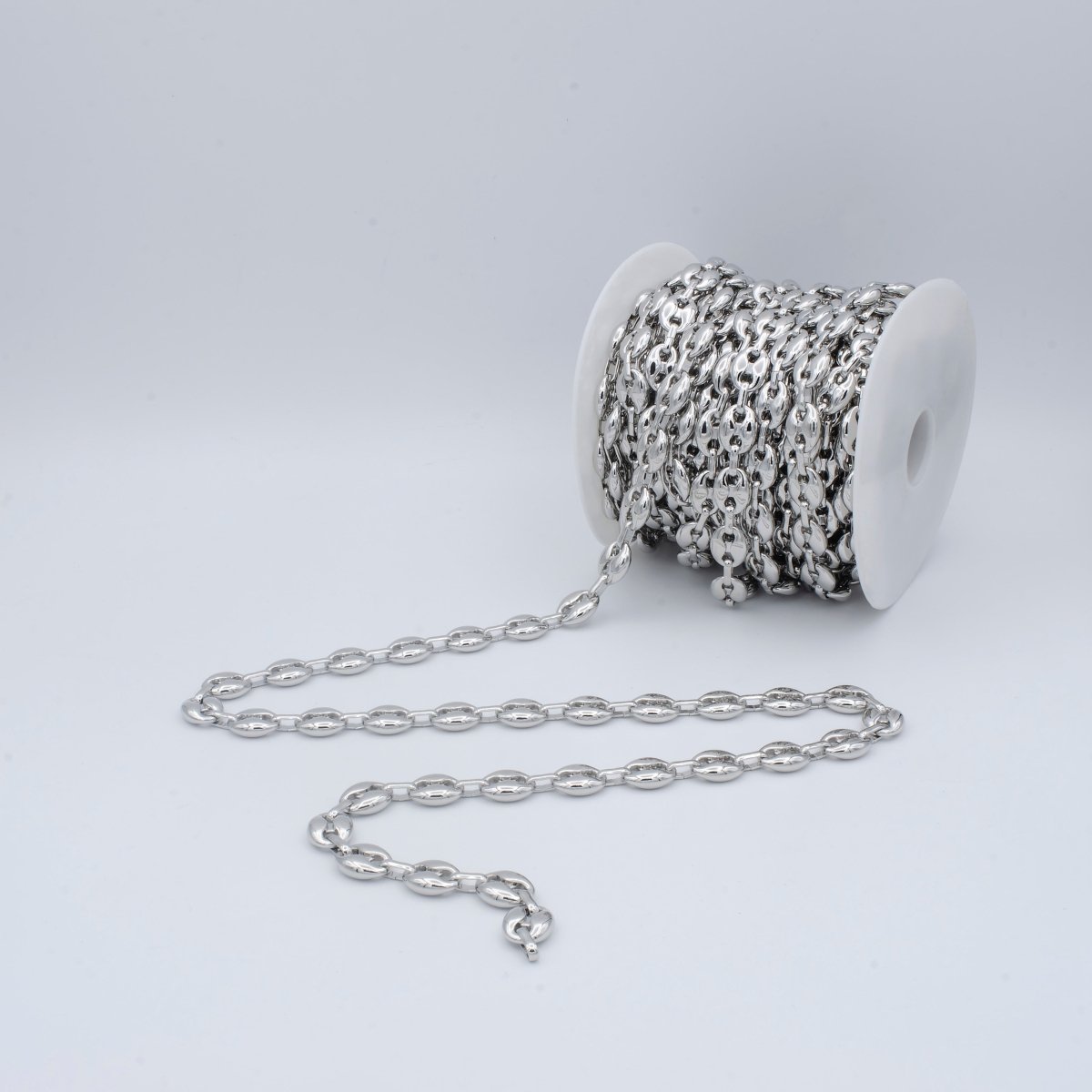 OS Chunky Silver Necklace Anchor Link Chain by Yard 10.5mmx13.6mm for Necklace Bracelet Component Unfinished Chain for DIY Jewelry Supply, 24K Gold Filled, White Gold Filled | ROLL-466, ROLL-467 Clearance Pricing