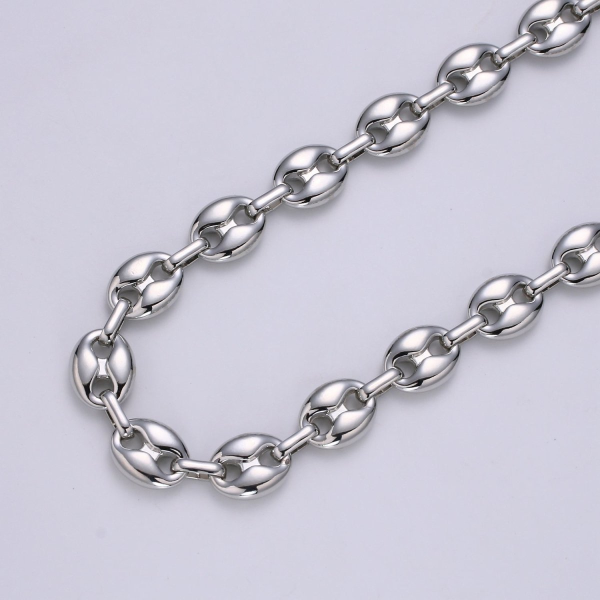 OS Chunky Silver Necklace Anchor Link Chain by Yard 10.5mmx13.6mm for Necklace Bracelet Component Unfinished Chain for DIY Jewelry Supply, 24K Gold Filled, White Gold Filled | ROLL-466, ROLL-467 Clearance Pricing