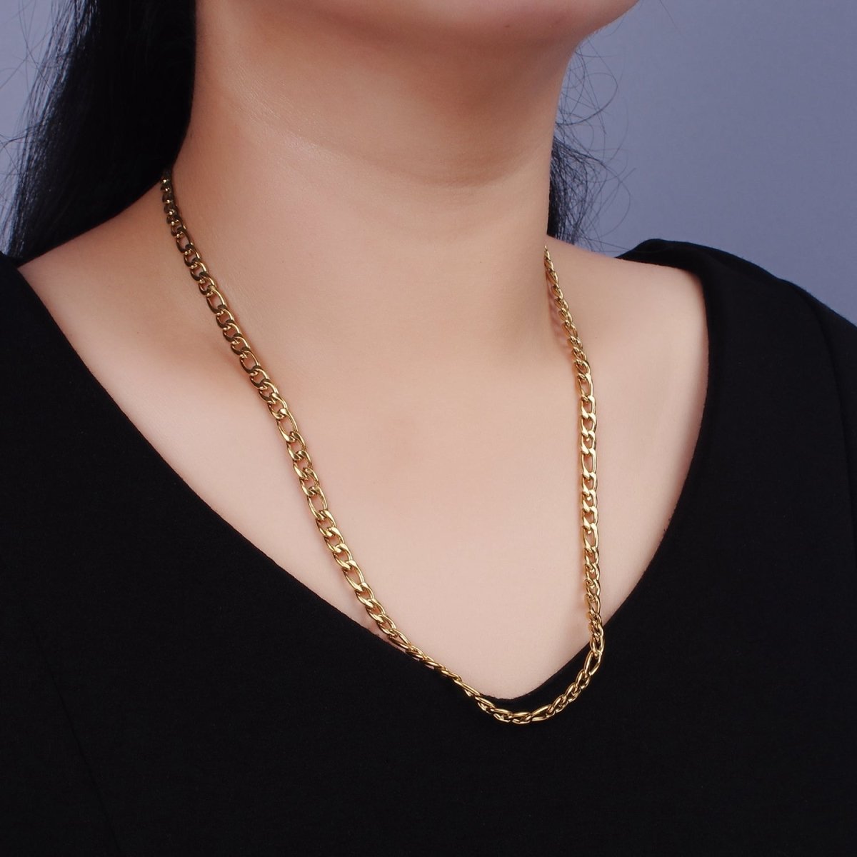 Chunky Stainless Steel 5mm Figaro 20 Inch, 22 Inch, 24 Inch Layering Chain Necklace | WA-2312 - WA-2314 Clearance Pricing