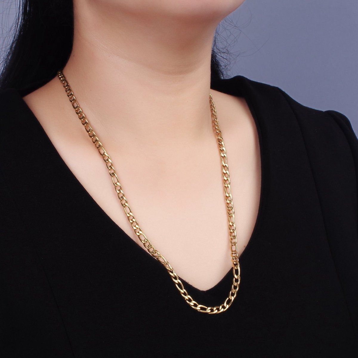 Chunky Stainless Steel 5mm Figaro 20 Inch, 22 Inch, 24 Inch Layering Chain Necklace | WA-2312 - WA-2314 Clearance Pricing