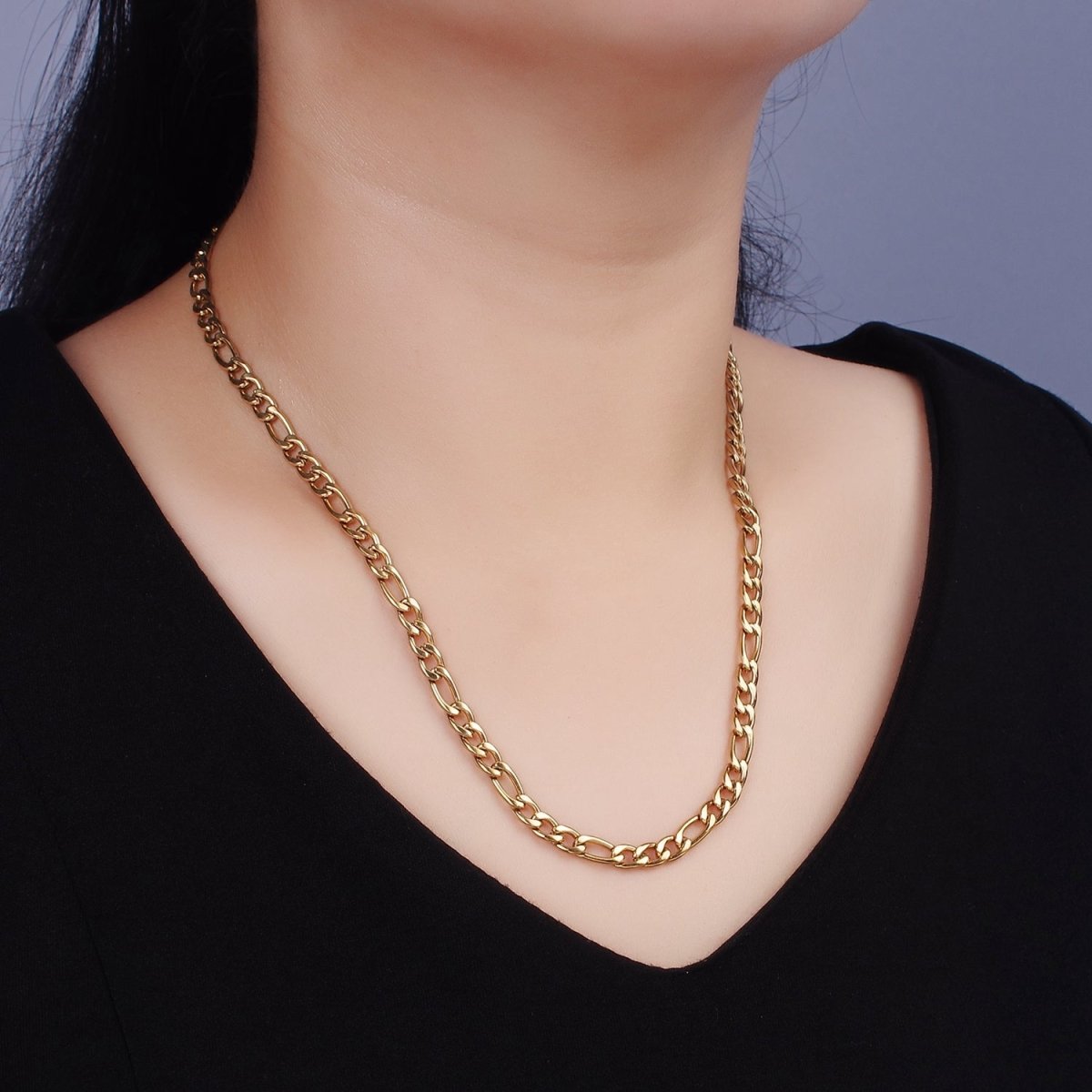 Chunky Stainless Steel 5mm Figaro 20 Inch, 22 Inch, 24 Inch Layering Chain Necklace | WA-2312 - WA-2314 Clearance Pricing