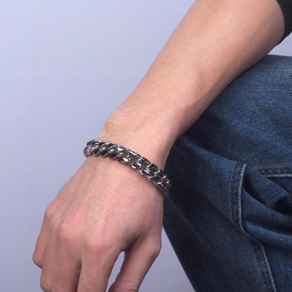 Chunky Stainless Steel Miami Cuban Curb Chain Bracelet 10mm 12mm 14mm Silver Chain Men Bracelet | WA-1648 WA-1649  Clearance Pricing