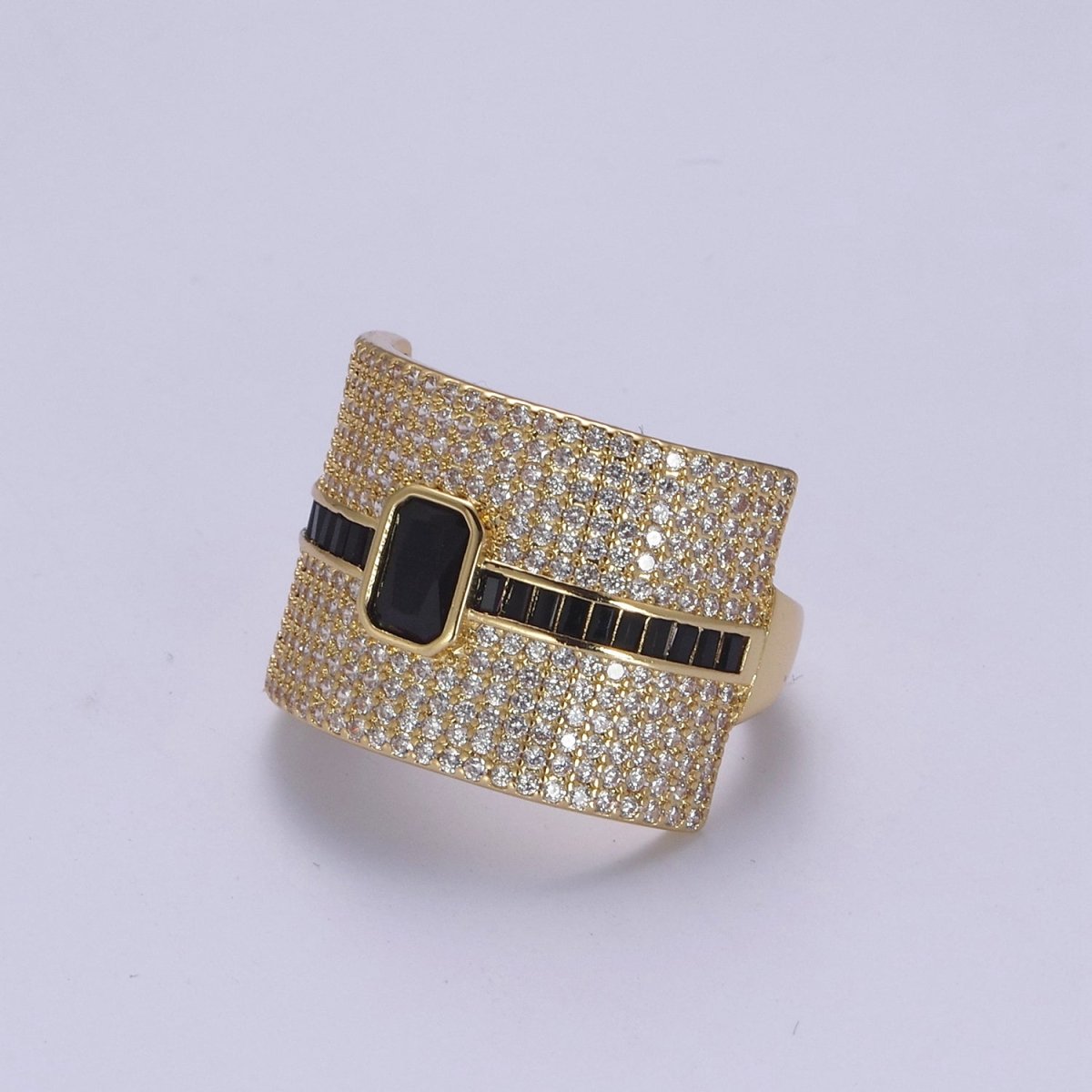 Chunky Statement Cubic Zirconia CZ Stone on 24K Gold Filled Micro Pave Adjustable Open Ring | U-448, U450, U451