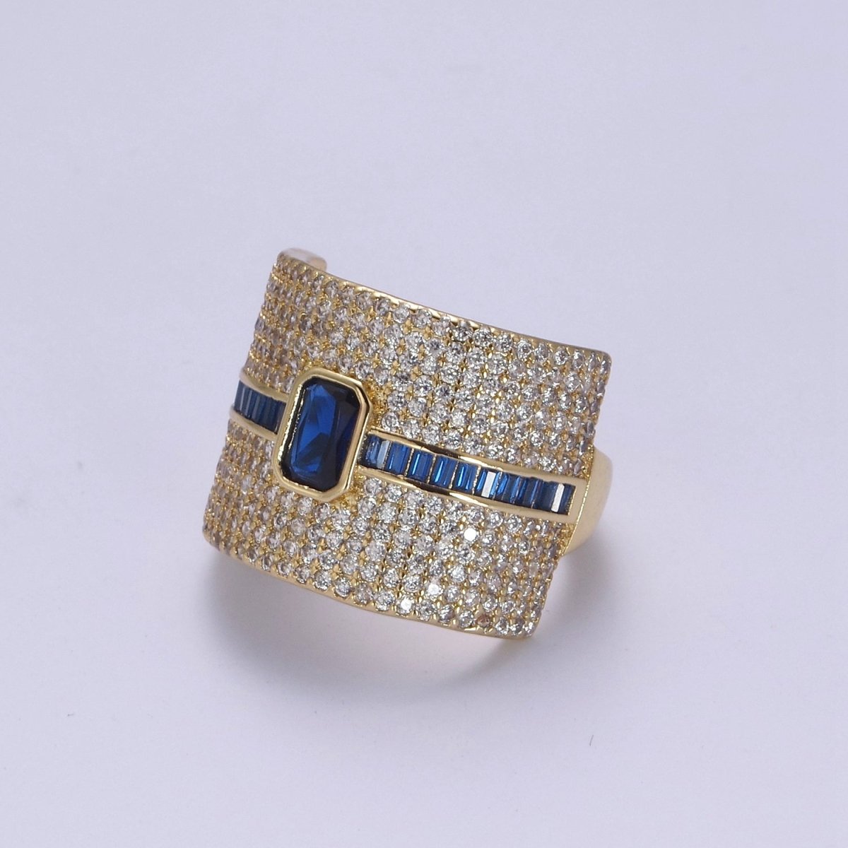 Chunky Statement Cubic Zirconia CZ Stone on 24K Gold Filled Micro Pave Adjustable Open Ring | U-448, U450, U451