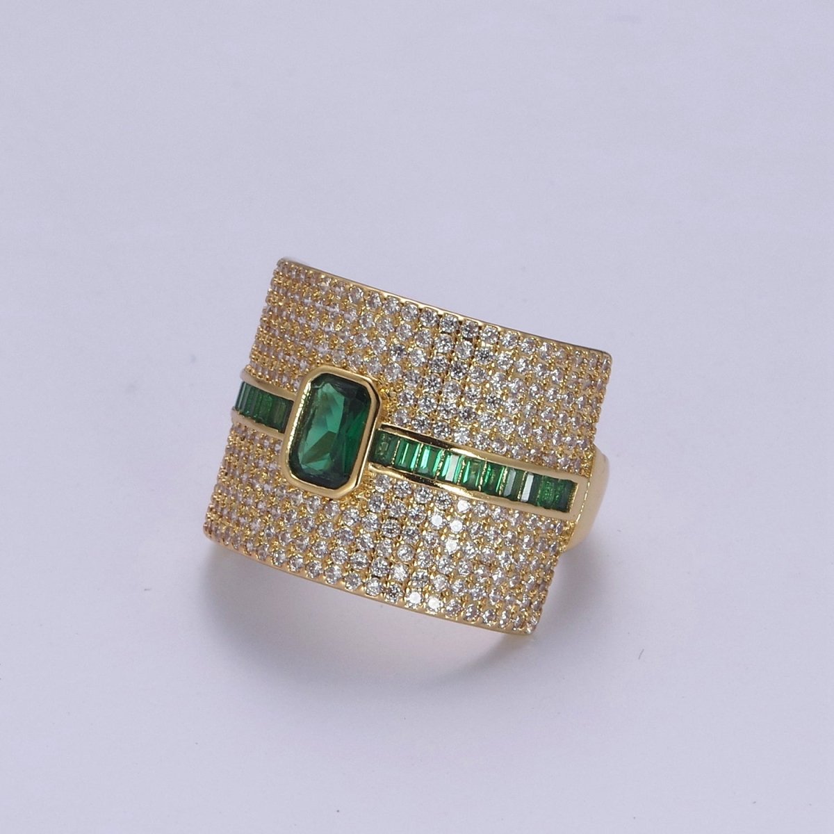 Chunky Statement Cubic Zirconia CZ Stone on 24K Gold Filled Micro Pave Adjustable Open Ring | U-448, U450, U451