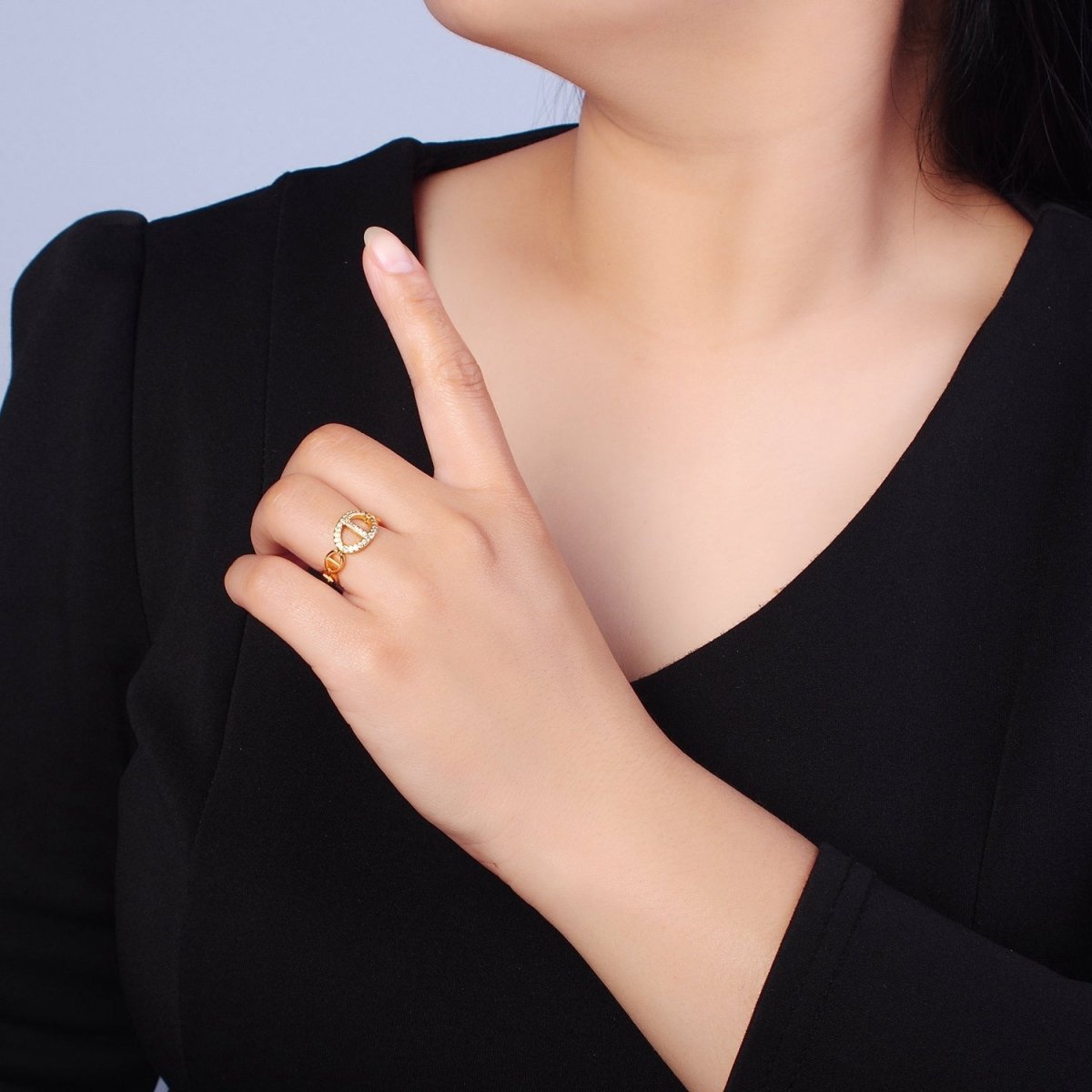 Chunky Statement Mariner Link Ring CZ Anchor Chain Link Ring for Stackable Jewelry O-2129 - DLUXCA