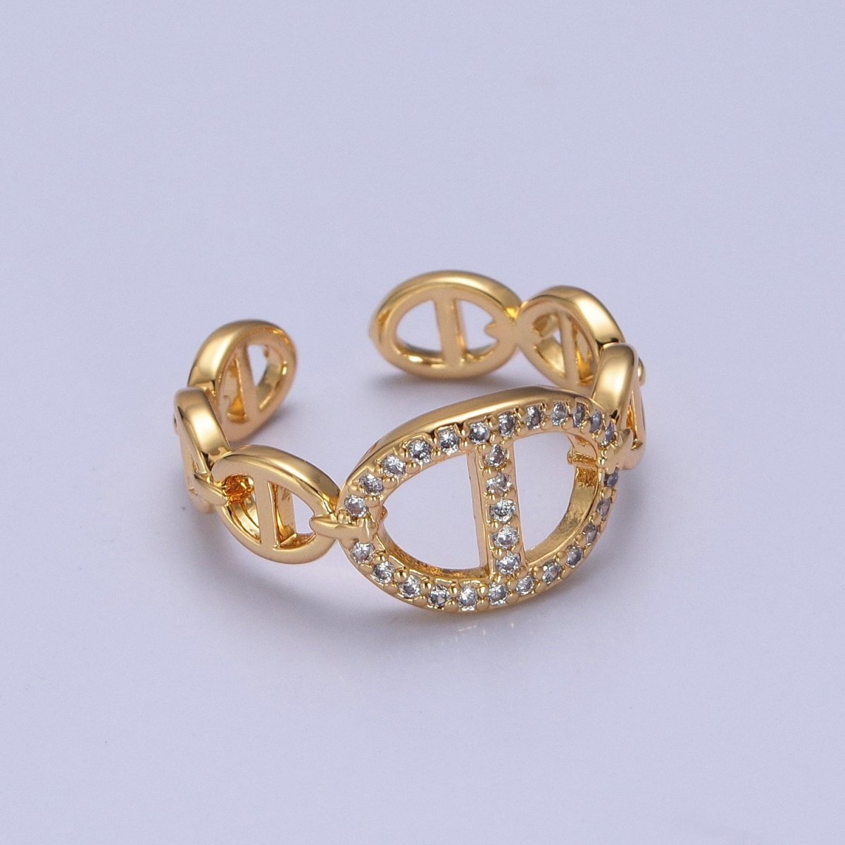 Chunky Statement Mariner Link Ring CZ Anchor Chain Link Ring for Stackable Jewelry O-2129 - DLUXCA