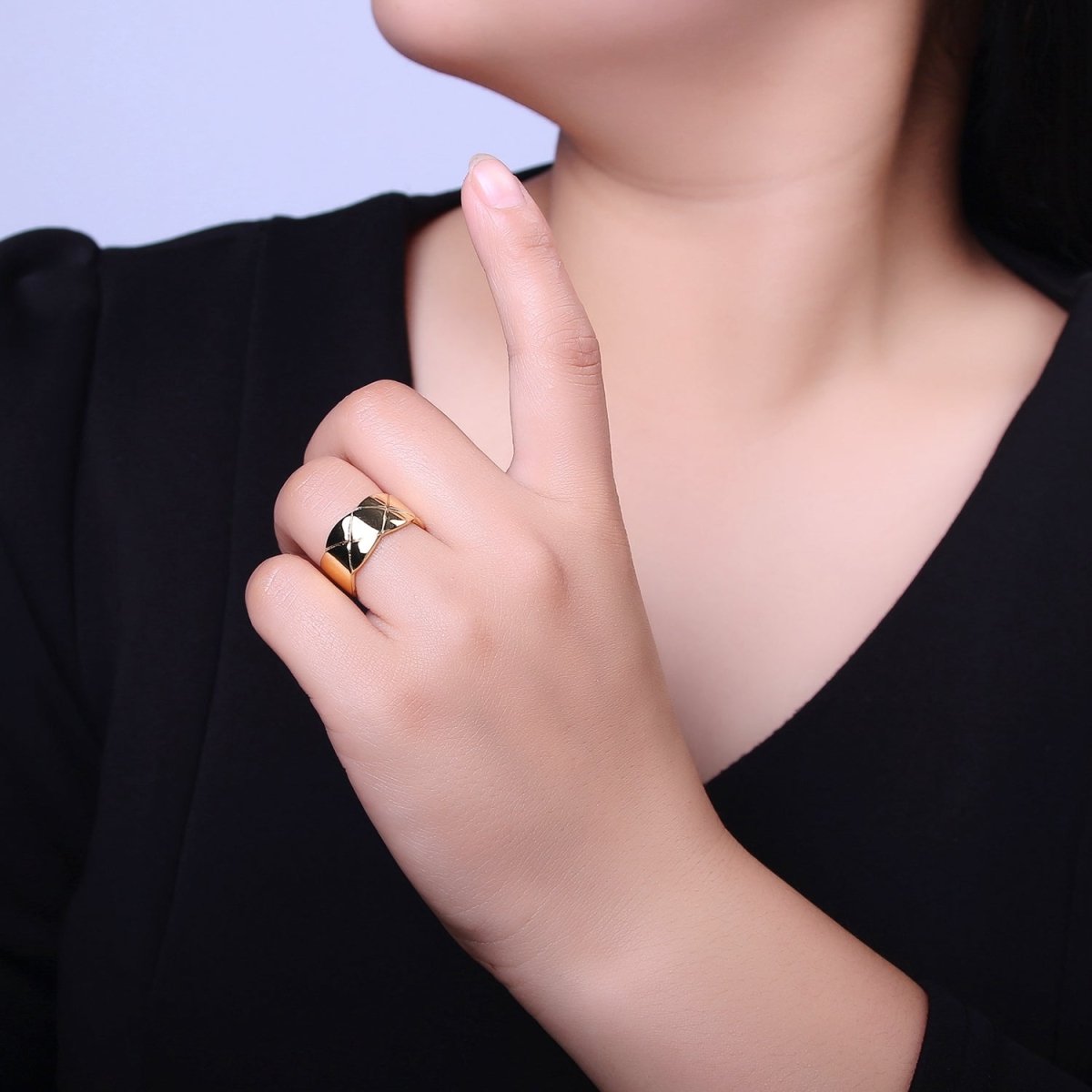 Chunky Wide Band-Thick Checkered Statement Ring-Chic Croissant Ring Bread Large Ring O-2042 - DLUXCA