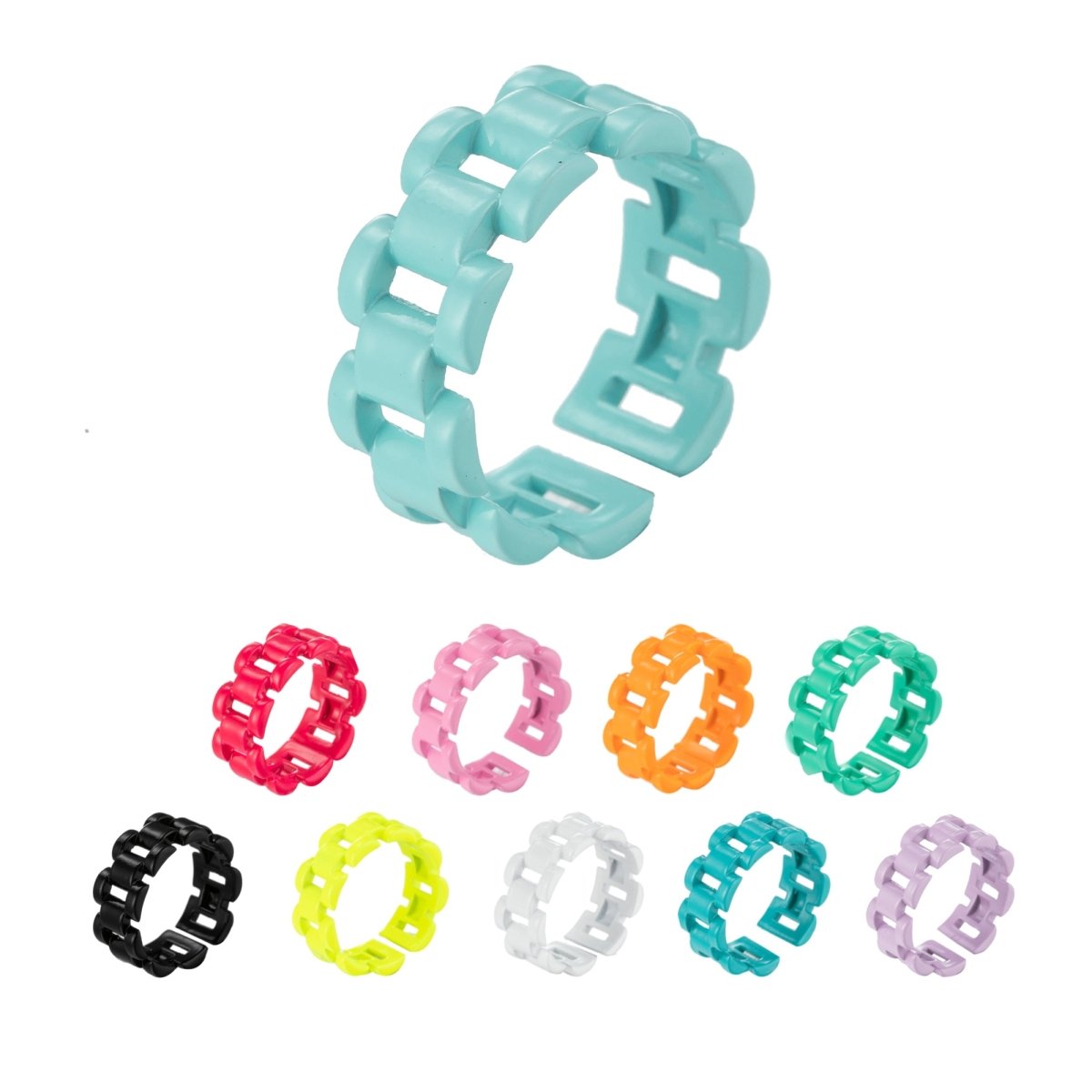 Chunky Y2K style retro ring Open Adjustable Colorful Watch Chain Link ring Summer Trend Rings Neon Enamel Chain for Fun Stackable Jewelryg Yellow Green Blue Purple Pink Teal Neon Ring Jewelry Size 6.5