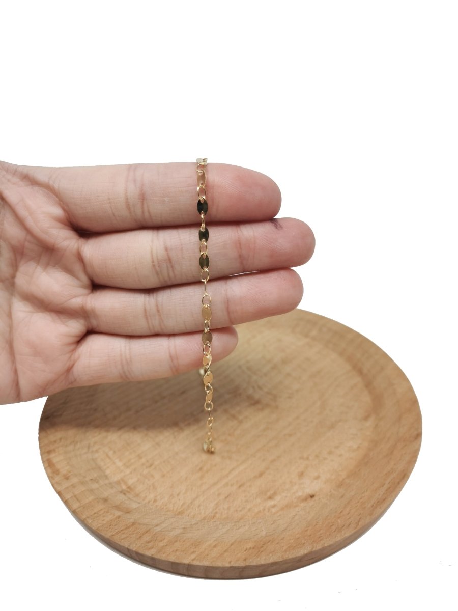 Circle Charm 16K Gold Chain by Yard, Round Disc Charm Chain, Wholesale Bulk Roll Chain for Jewelry Making, DESIGNED Chain | ROLL-027