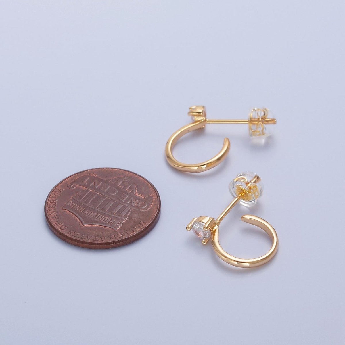 Classic Hoop Earring with CZ Stone Stud T-474 - DLUXCA