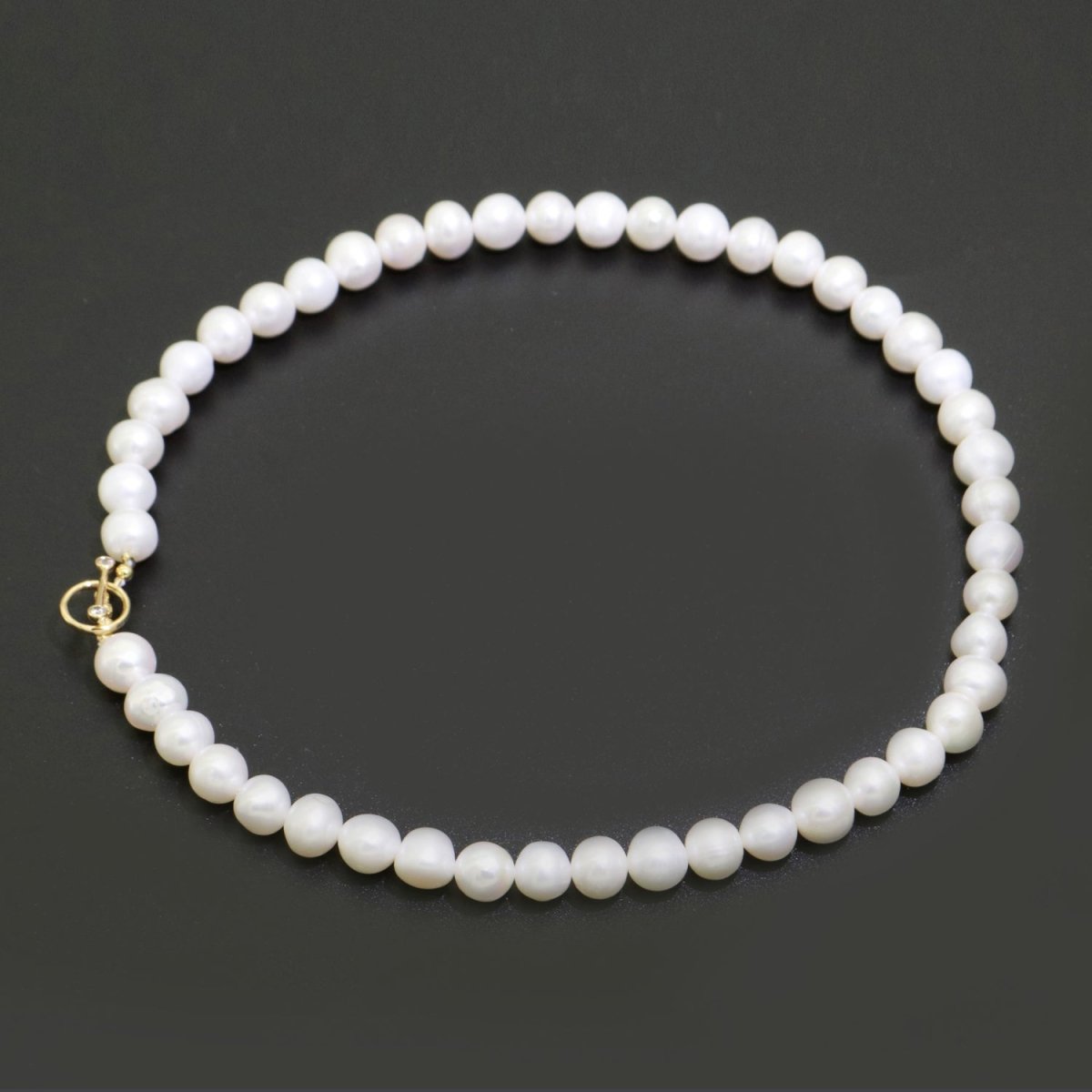OS Classic Pearl Choker Necklace, White Bridal Choker Necklace With Toggle Clasp Gold Filled | WA-264 Clearance Pricing