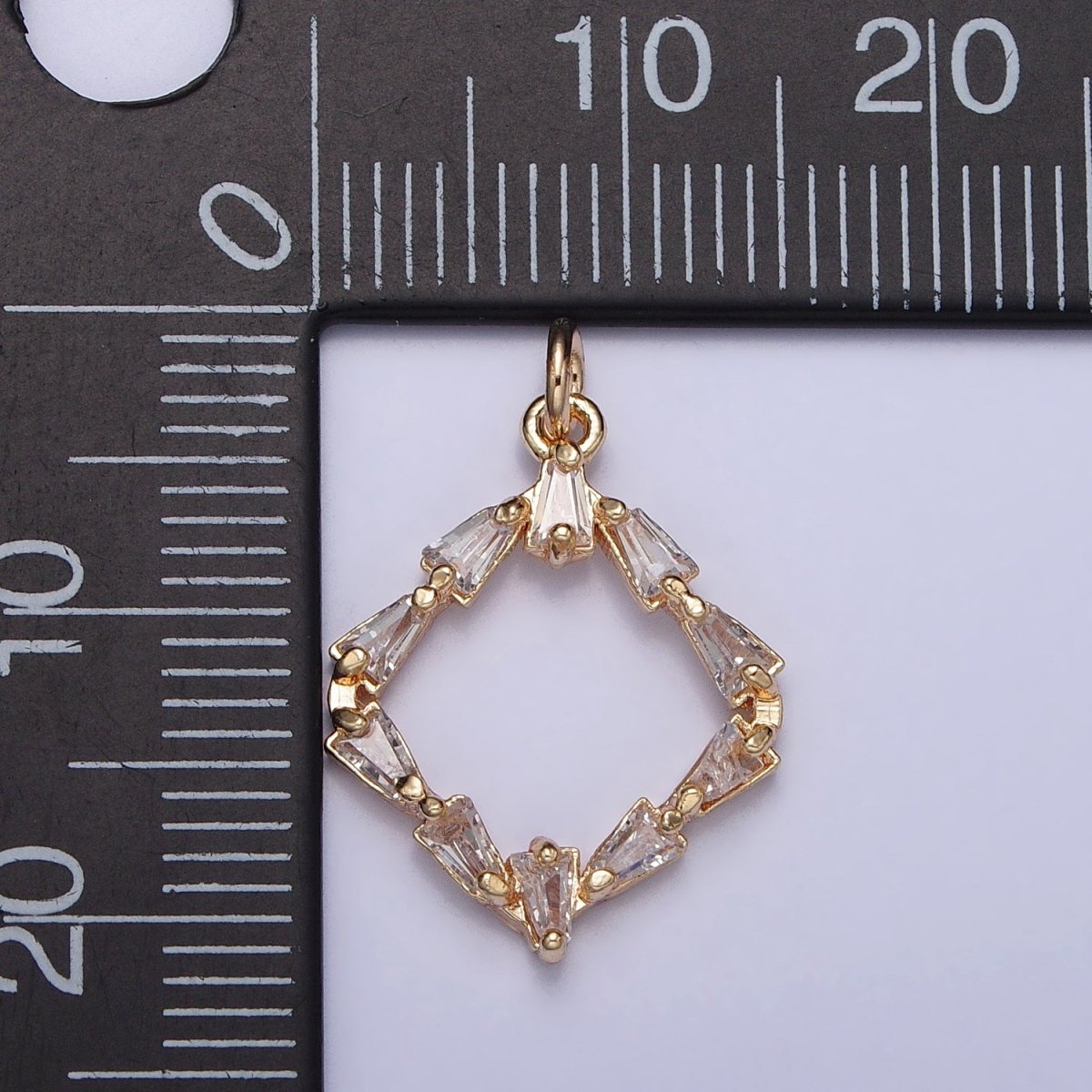 Clear Baguette CZ Rhombus Open Geometric Gold Charm | AC352 - DLUXCA