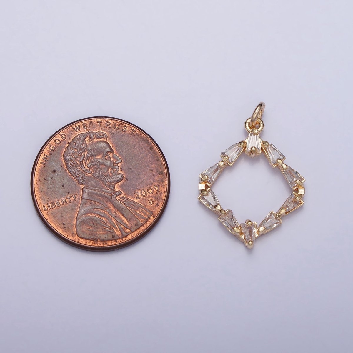 Clear Baguette CZ Rhombus Open Geometric Gold Charm | AC352 - DLUXCA