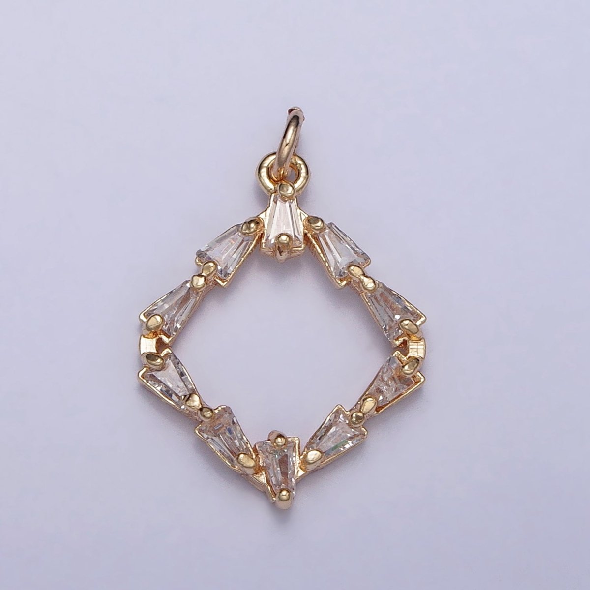 Clear Baguette CZ Rhombus Open Geometric Gold Charm | AC352 - DLUXCA