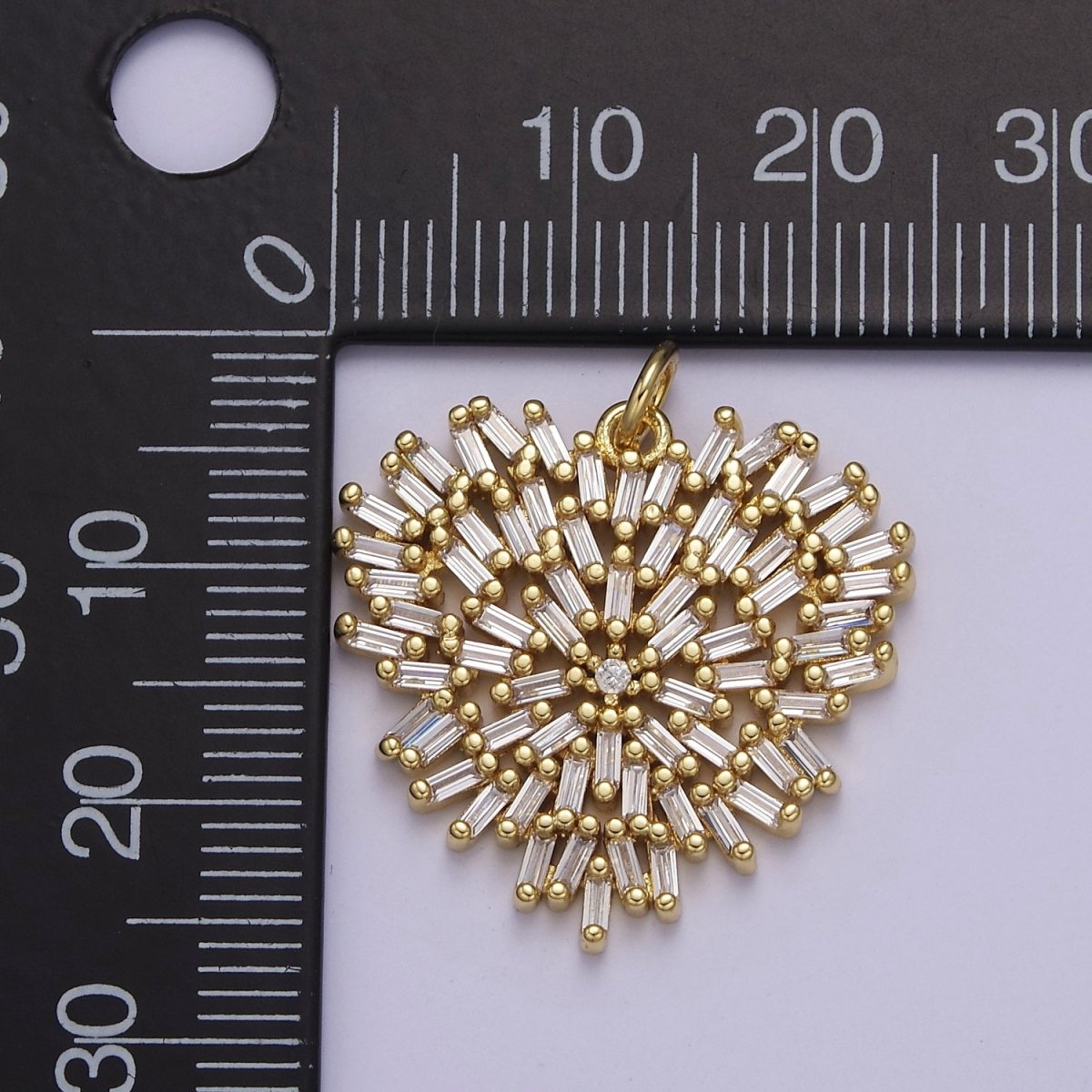 Clear Baguette Heart Charm Unique Heart Shaped CZ Charm E-667 - DLUXCA