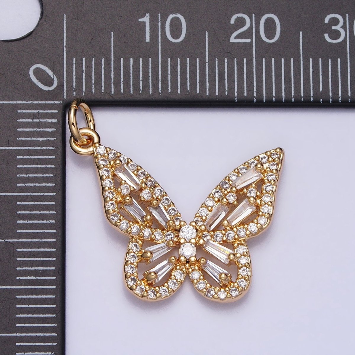 Clear Baguette Micro Paved CZ Butterfly Mariposa Add-On Charm in Silver & Gold | AC709 AC710