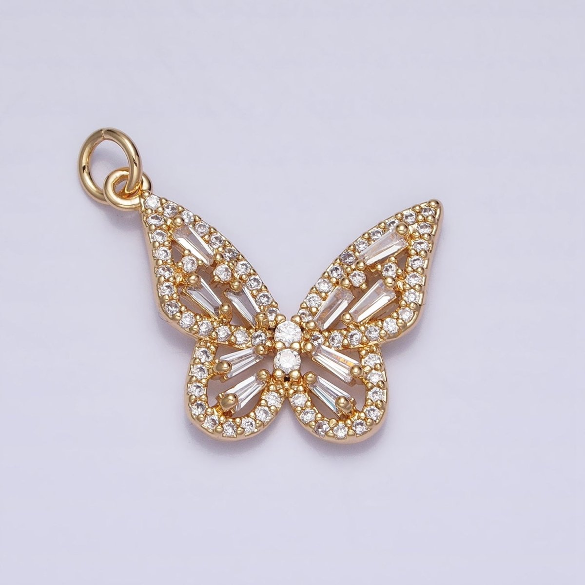 Clear Baguette Micro Paved CZ Butterfly Mariposa Add-On Charm in Silver & Gold | AC709 AC710