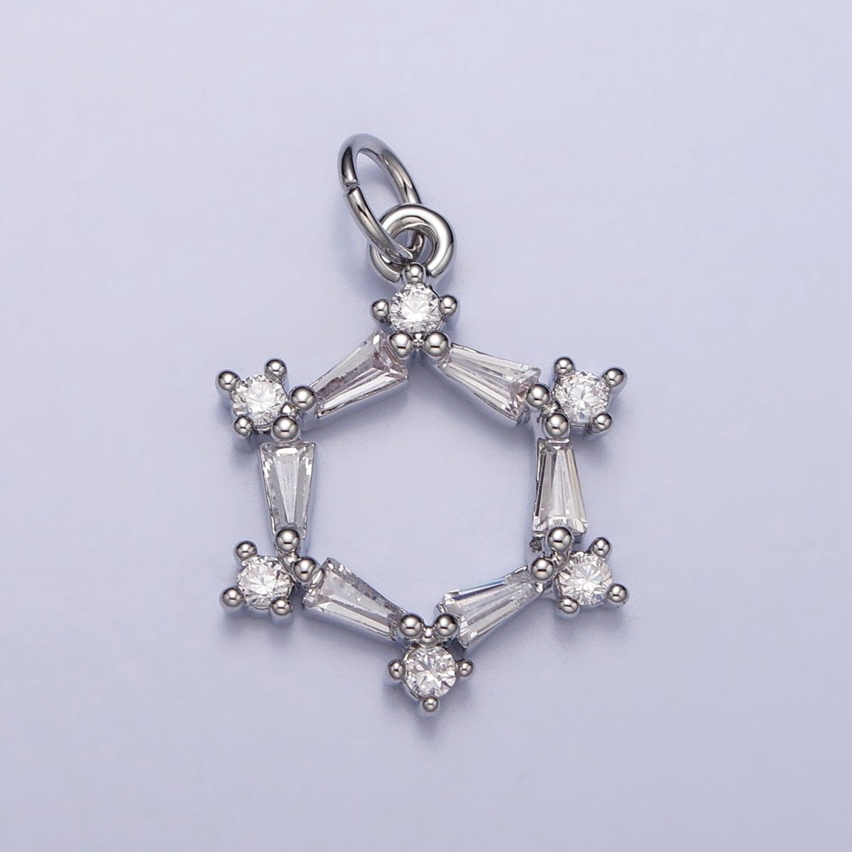 Clear Baguette Round CZ Hexagonal Open Geometric Charm in Gold & Silver | AC353 AC448