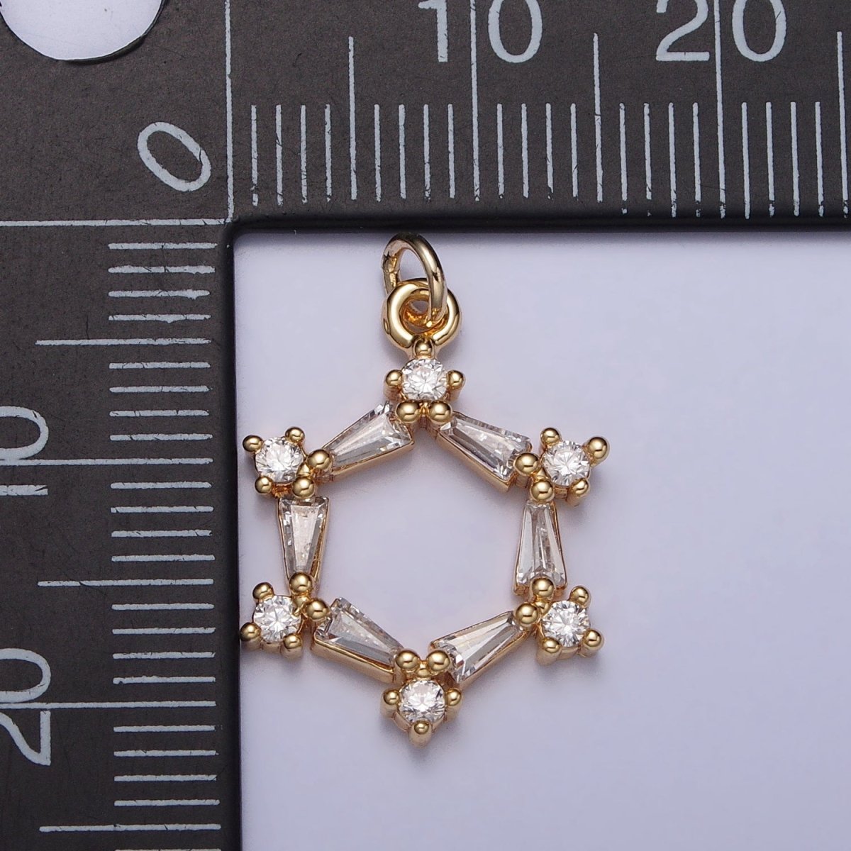 Clear Baguette Round CZ Hexagonal Open Geometric Charm in Gold & Silver | AC353 AC448