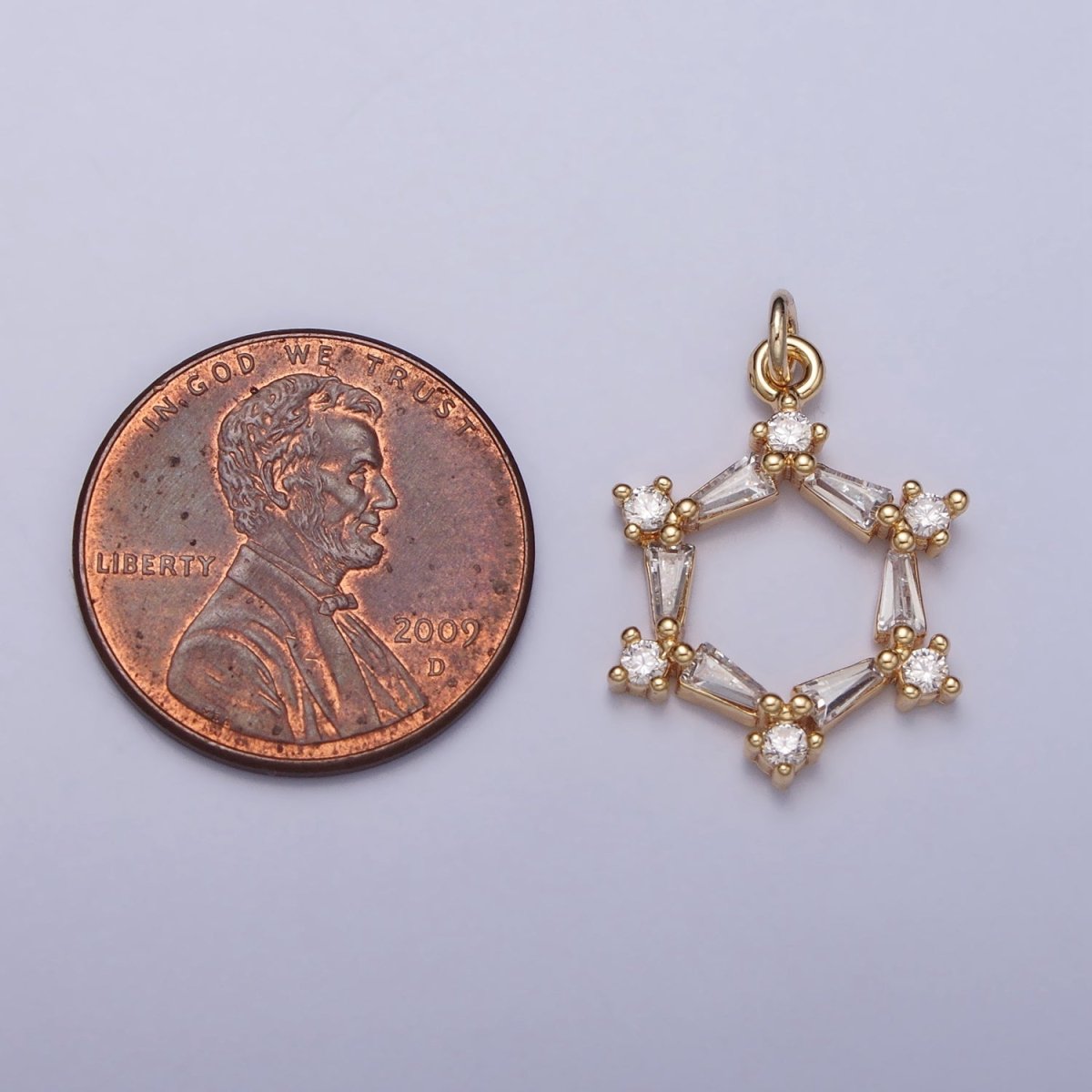 Clear Baguette Round CZ Hexagonal Open Geometric Charm in Gold & Silver | AC353 AC448