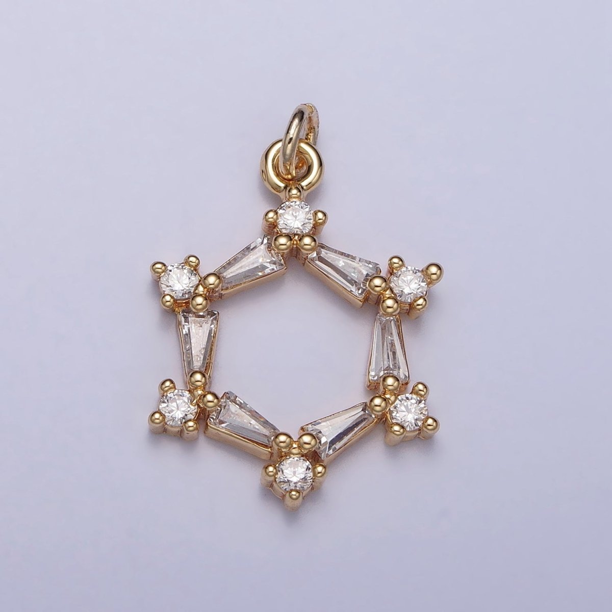 Clear Baguette Round CZ Hexagonal Open Geometric Charm in Gold & Silver | AC353 AC448