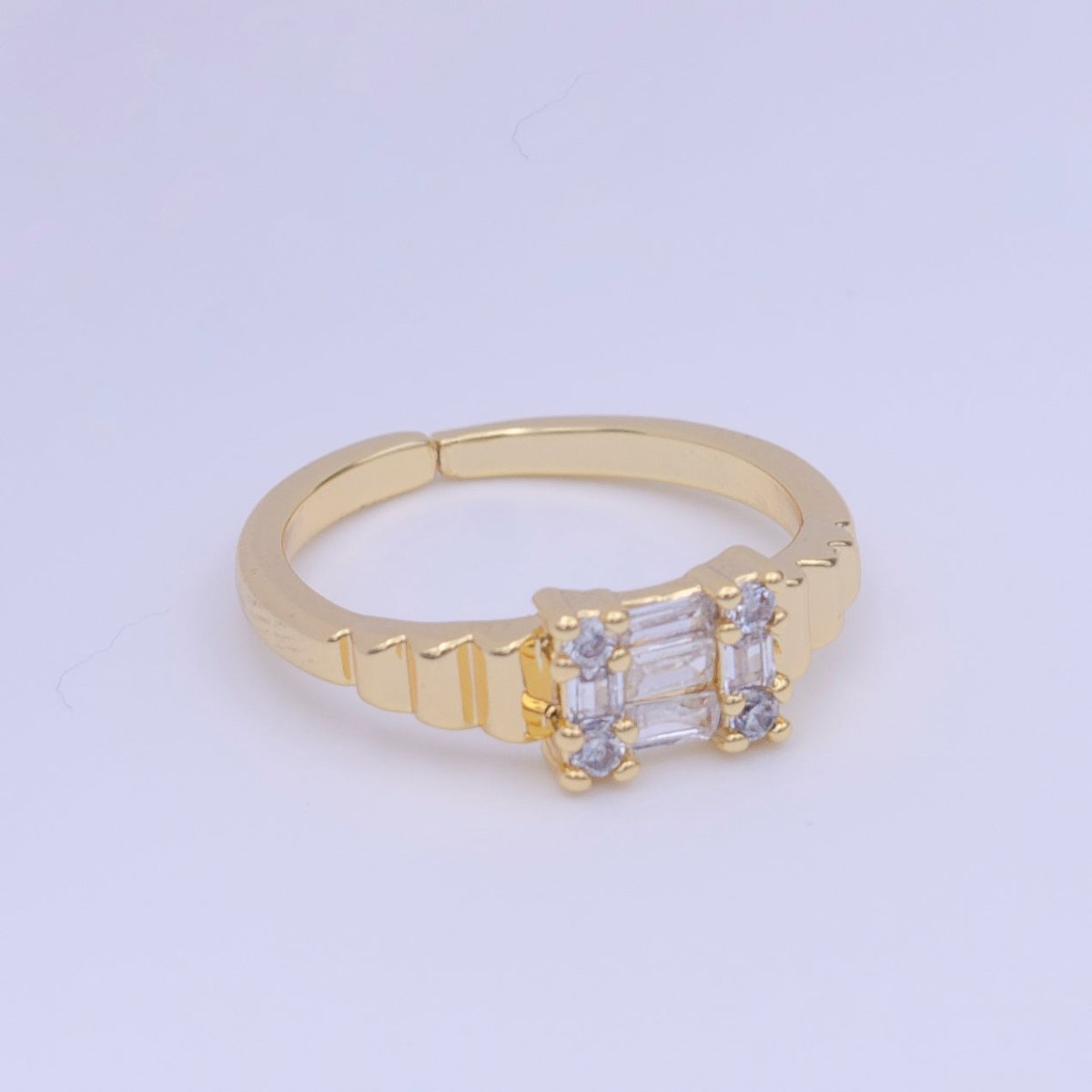 Clear Baguette Round Gold Geometric Adjustable Ring | Y-422 - DLUXCA