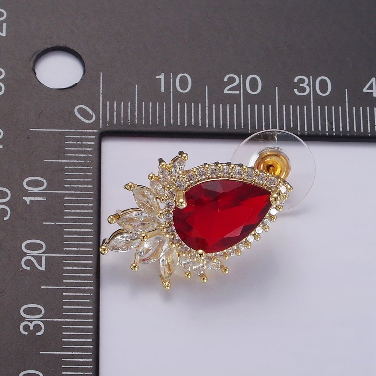 Clear, Black, Red, Green, Blue, Pink, Yellow, Baby Blue CZ Marquise Micro Paved Stud Earrings in Gold & Silver