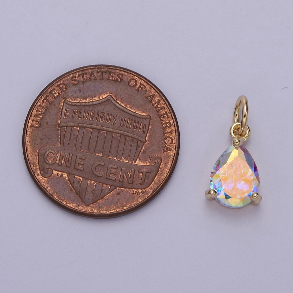 Clear Cubic Zirconia AB Aurora Borealis dangle Tear Drop Charm 14k yellow gold filled boutique jewelry Supply E-730 - DLUXCA