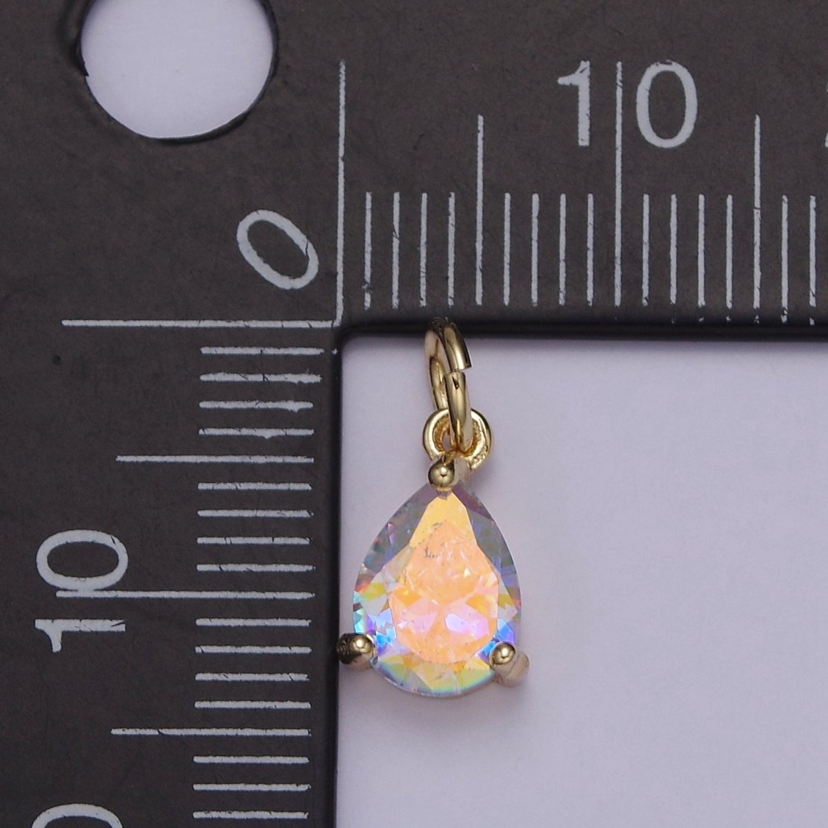 Clear Cubic Zirconia AB Aurora Borealis dangle Tear Drop Charm 14k yellow gold filled boutique jewelry Supply E-730 - DLUXCA