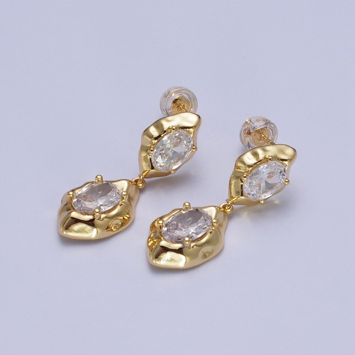 Clear Cubic Zirconia Abstract Drop Dangle Stud Earrings in Gold  & Silver | AE1091 AE1092