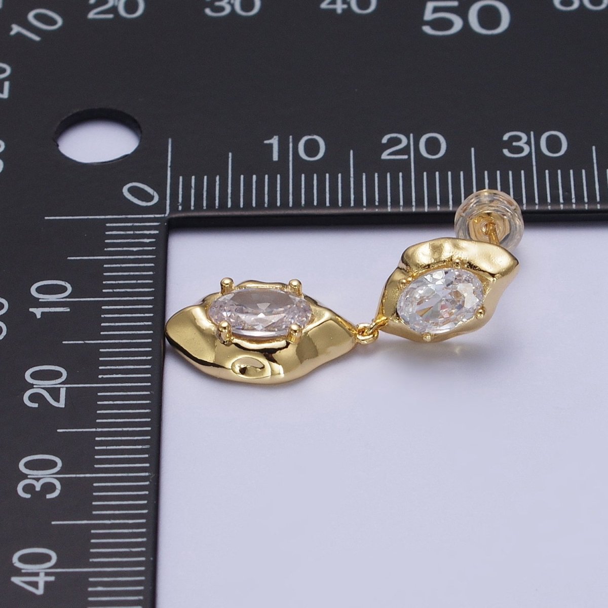 Clear Cubic Zirconia Abstract Drop Dangle Stud Earrings in Gold  & Silver | AE1091 AE1092