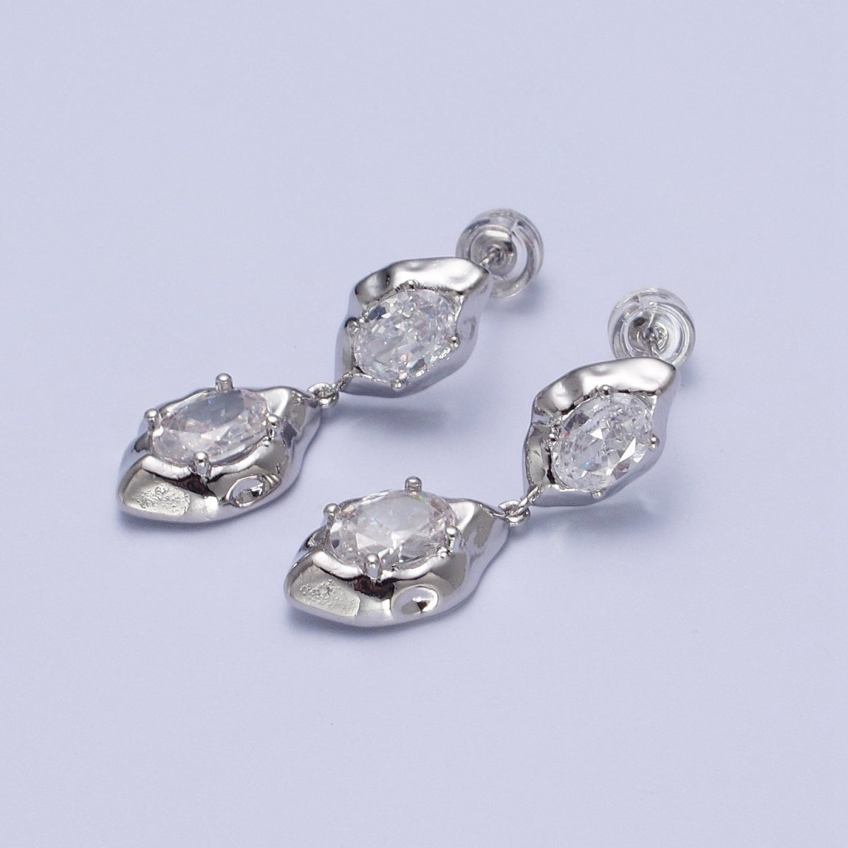 Clear Cubic Zirconia Abstract Drop Dangle Stud Earrings in Gold  & Silver | AE1091 AE1092