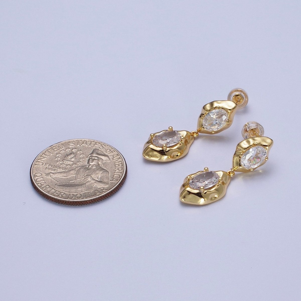 Clear Cubic Zirconia Abstract Drop Dangle Stud Earrings in Gold  & Silver | AE1091 AE1092