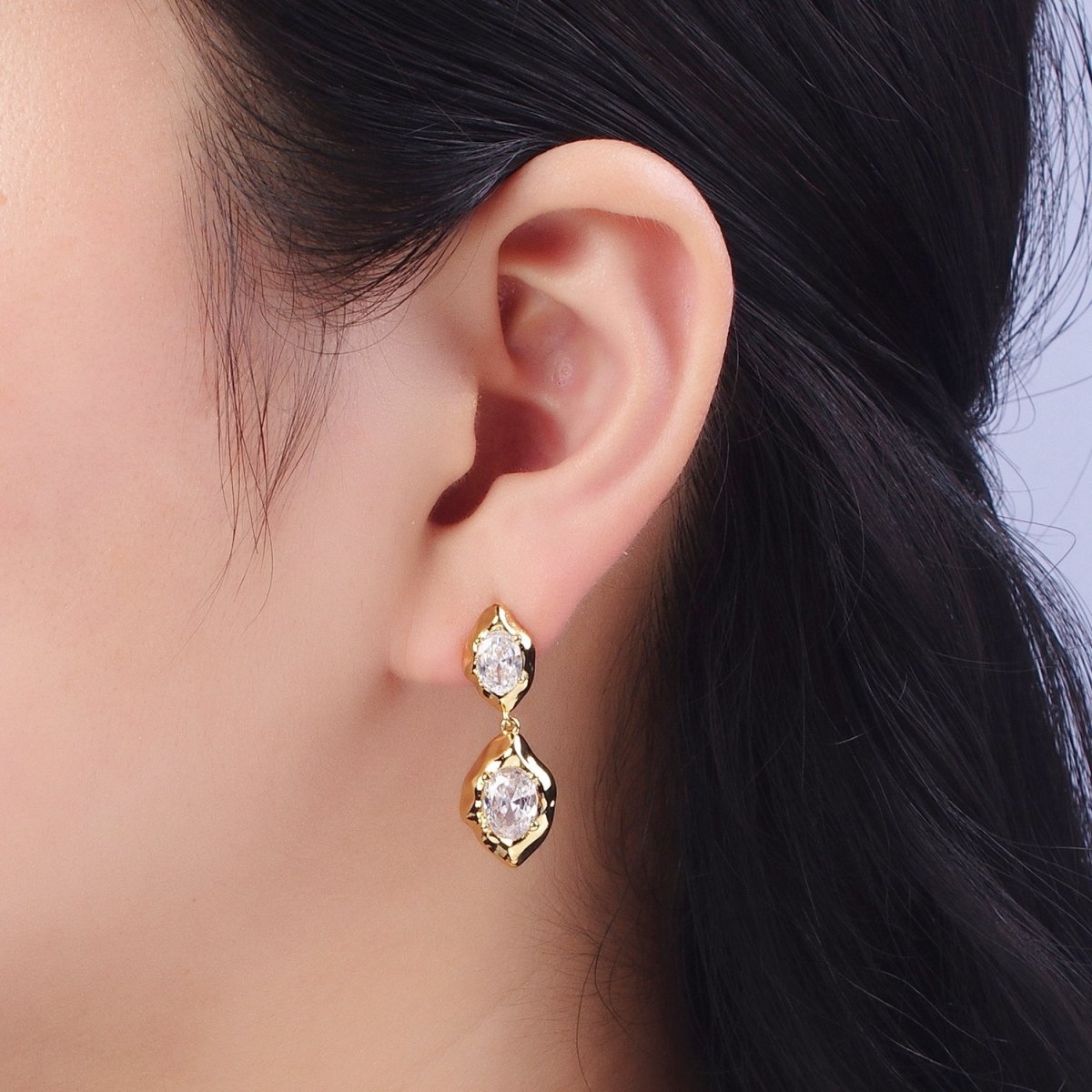 Clear Cubic Zirconia Abstract Drop Dangle Stud Earrings in Gold  & Silver | AE1091 AE1092