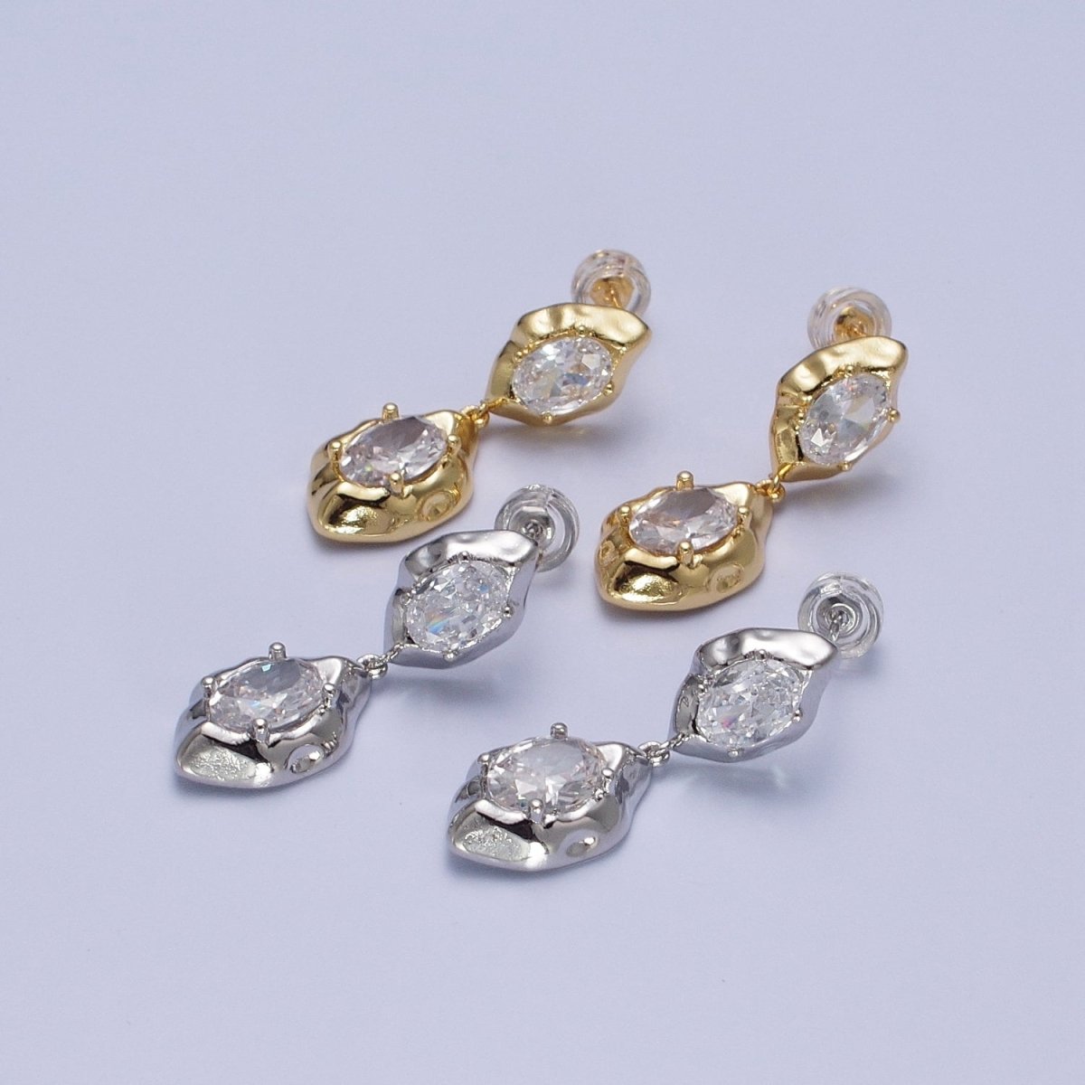 Clear Cubic Zirconia Abstract Drop Dangle Stud Earrings in Gold  & Silver | AE1091 AE1092