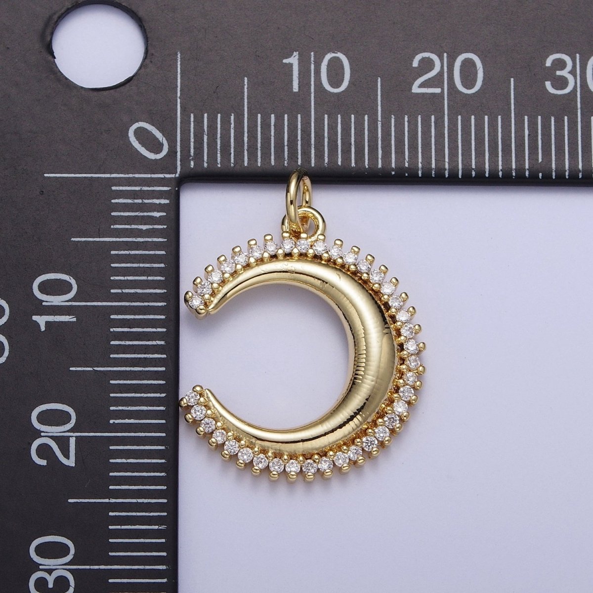 Clear Cubic Zirconia Lined Celestial Crescent Moon Gold/Silver Charm For DIY Jewelry Making AG-057 AG-058