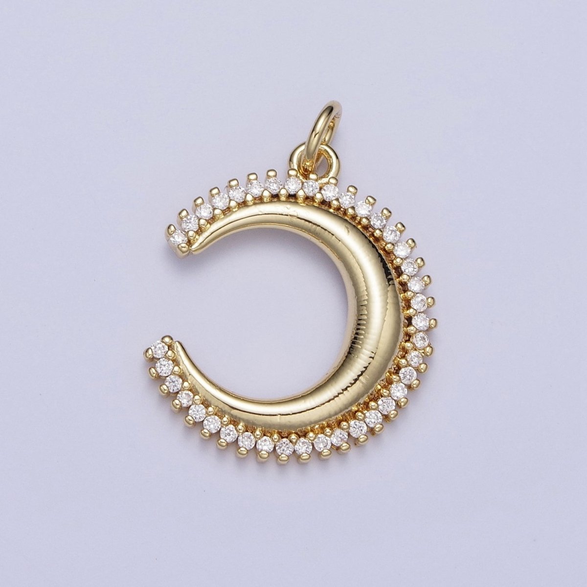 Clear Cubic Zirconia Lined Celestial Crescent Moon Gold/Silver Charm For DIY Jewelry Making AG-057 AG-058