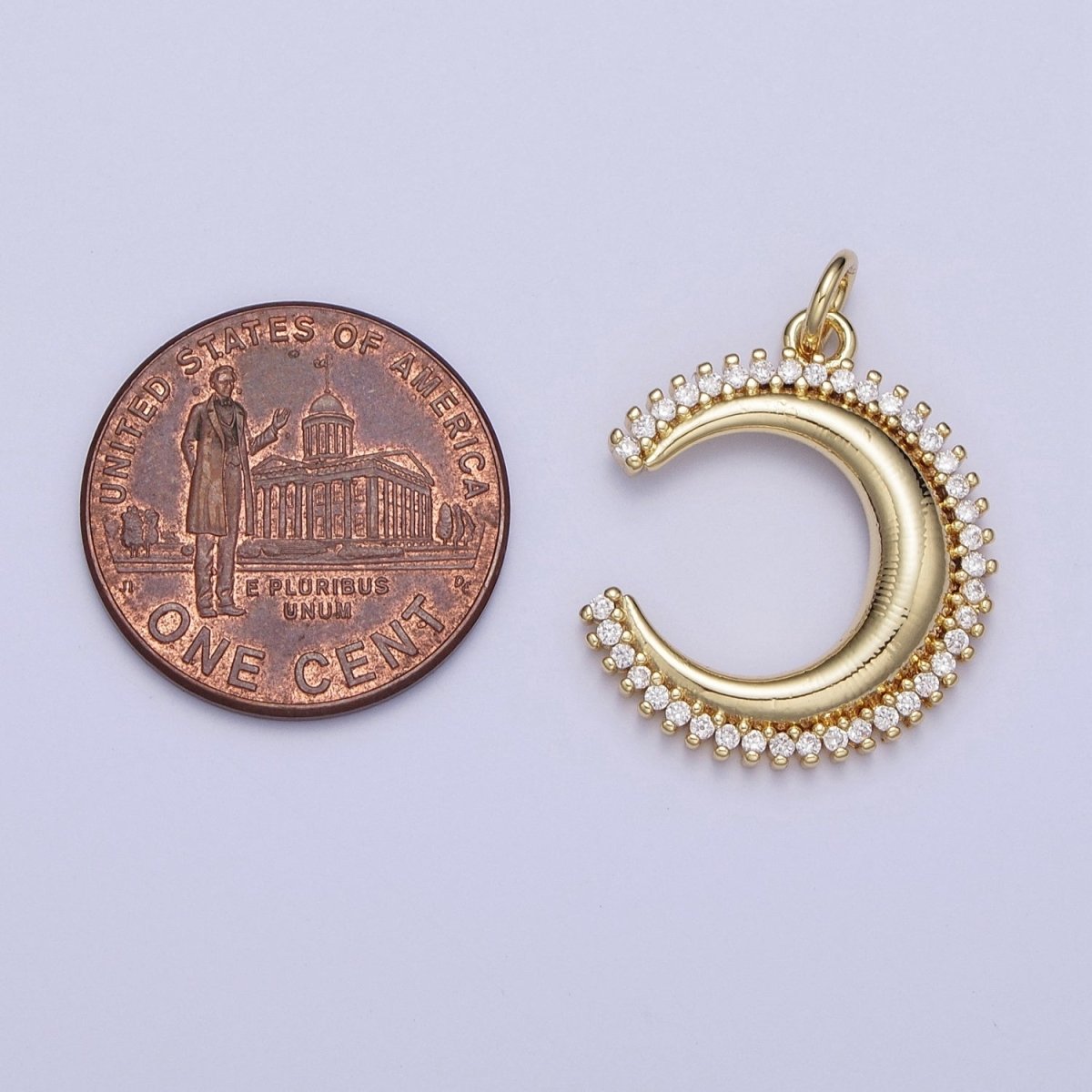 Clear Cubic Zirconia Lined Celestial Crescent Moon Gold/Silver Charm For DIY Jewelry Making AG-057 AG-058