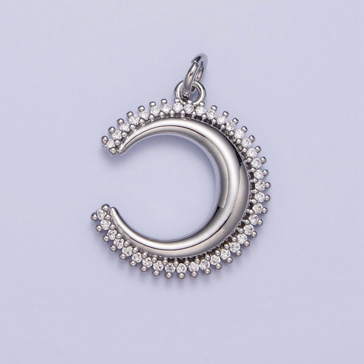 Clear Cubic Zirconia Lined Celestial Crescent Moon Gold/Silver Charm For DIY Jewelry Making AG-057 AG-058