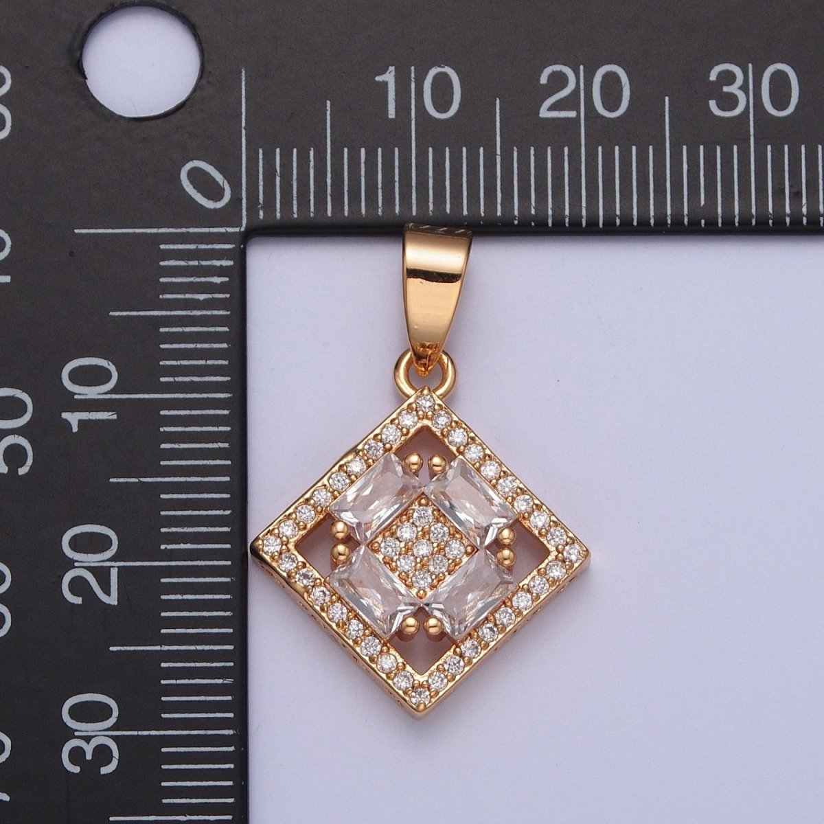 Clear Cubic Zirconia Rhombus Pendant Charm, Micro Pave charm for Jewelry Making X-352 - DLUXCA
