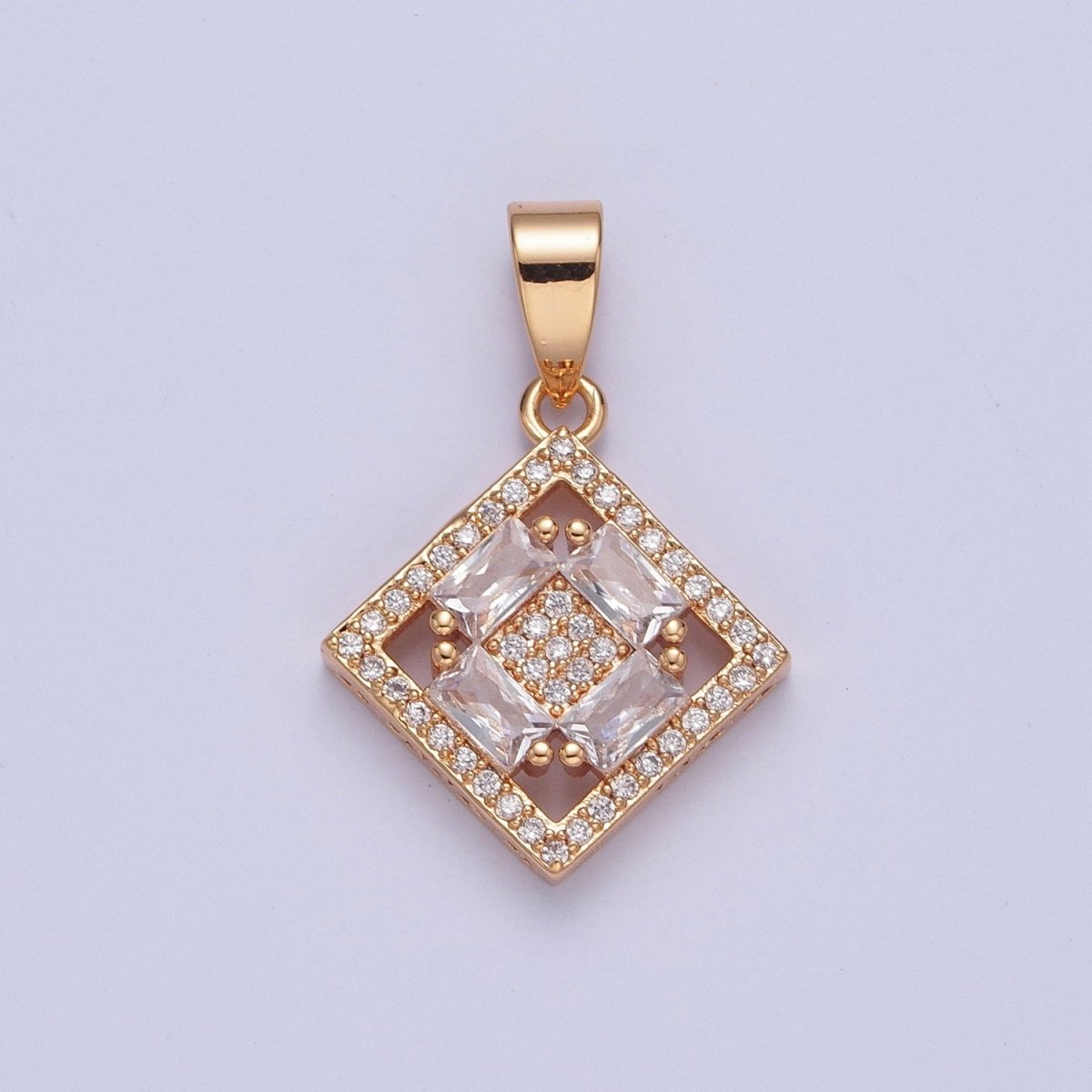 Clear Cubic Zirconia Rhombus Pendant Charm, Micro Pave charm for Jewelry Making X-352 - DLUXCA