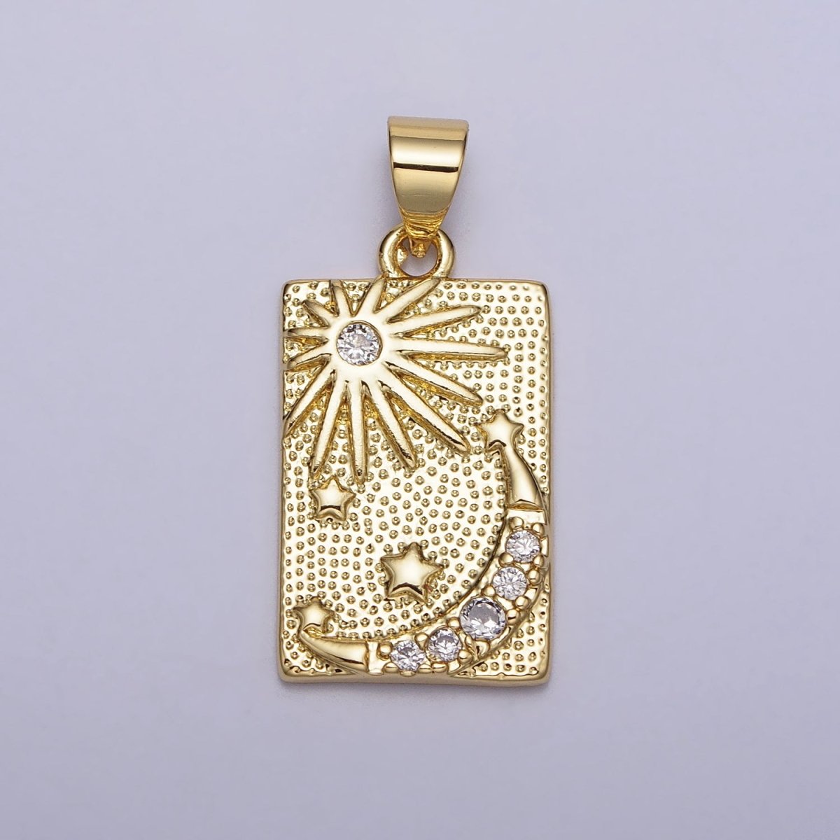 Clear CZ Celestial Sun Star Crescent Moon Dotted Rectangular Pendant | AA089 - DLUXCA
