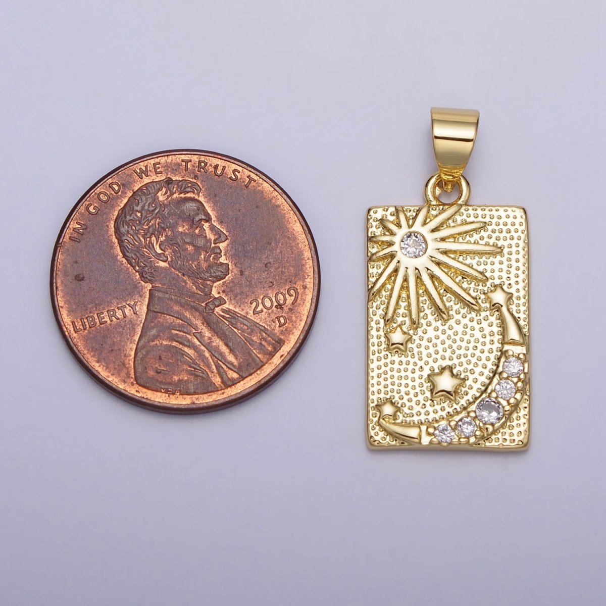 Clear CZ Celestial Sun Star Crescent Moon Dotted Rectangular Pendant | AA089 - DLUXCA