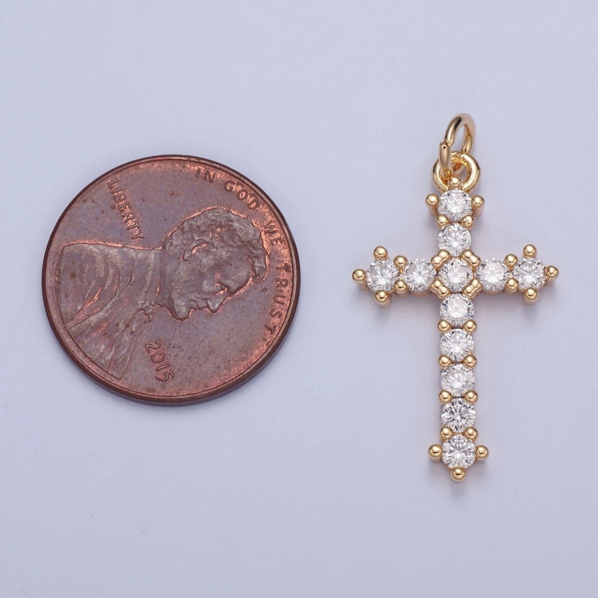 Clear CZ Cross Pendant Gold Religious Jewelry Making Supply X-020 - DLUXCA